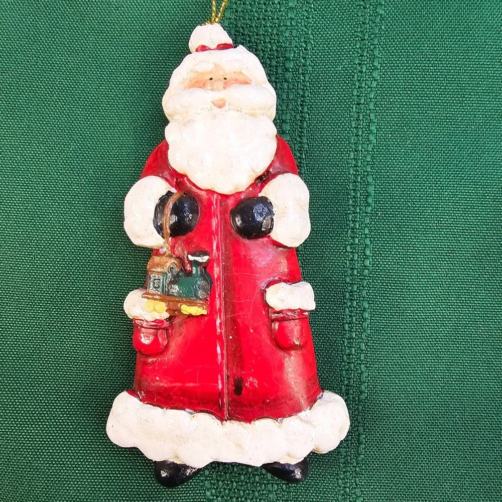 Vintage Christmas Ornaments Bear with‎ Tree & Santa with Train Figurine
